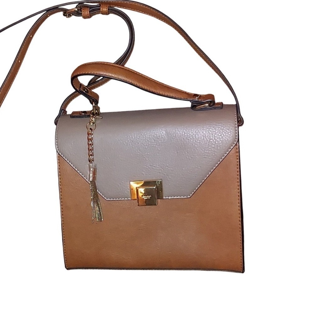 Dune London Women Tri-Tone Colorblock Crossbody Satchel Bag Tan Grey Cream